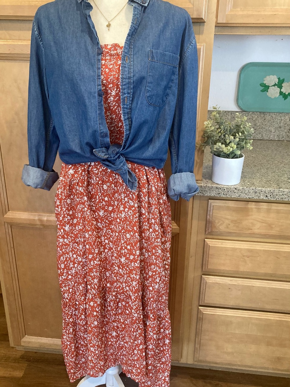 NATURAL LIFE Rust Floral Spaghetti-Strap Midi Dress Size S Can Also Fit M - Picture 3 of 8